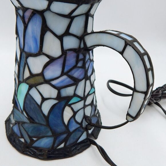Stained Glass Coffee Tea Pot Accent Lamp Tulips 9 Inch Tiffany Style - Picture 10 of 11
